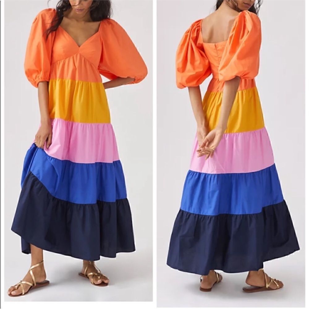 NEW Farm Rio Tiered Colorblocked Maxi Dress